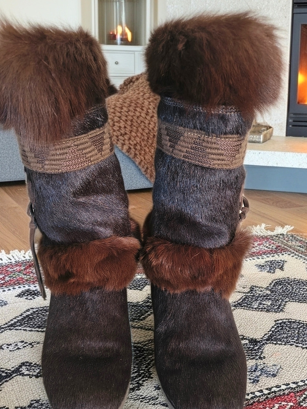Tecnica Genuine Brown Fur Winter Boots Sz 6, Apres Skandia, After Ski, Snow Boot
